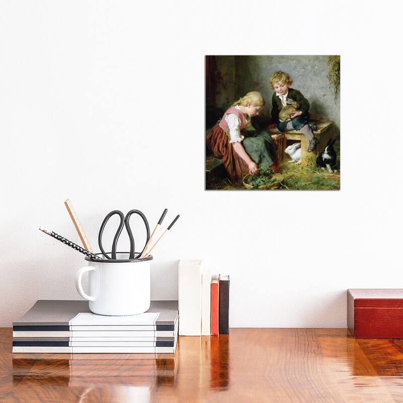 iCanvas "Feeding the Rabbits" by Felix Schlesinger Canvas Print - 12x12x0.75