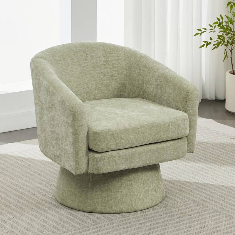 Contemporary Chenille Swivel Accent Chair, 360° Rotating Barrel Chair with Plush Cushioning for Living Room & Office