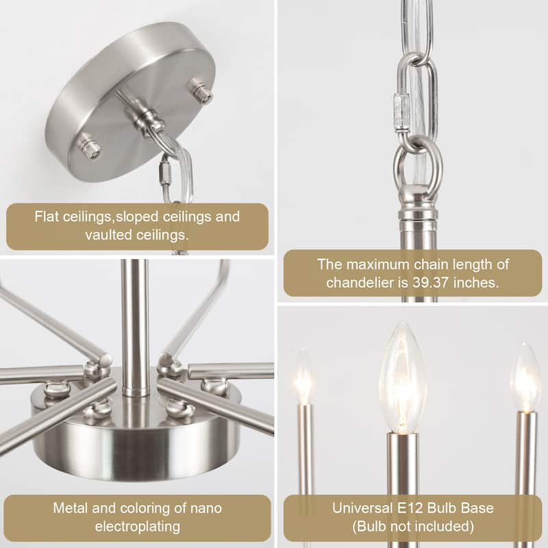 6-Light W26.18" x H66.92" Candle Chandelier for Living Room Kitchen Island