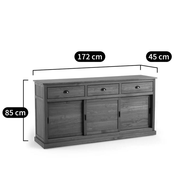 Lunja Solid Pine Triple Cabinets Sideboard - N/A