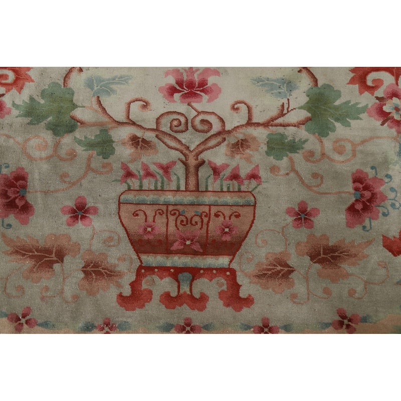 Hand Knotted Oriental 100% Wool Carpet Traditional Floral Green Art Deco Area Rug - 9' 8'' X 7' 11''