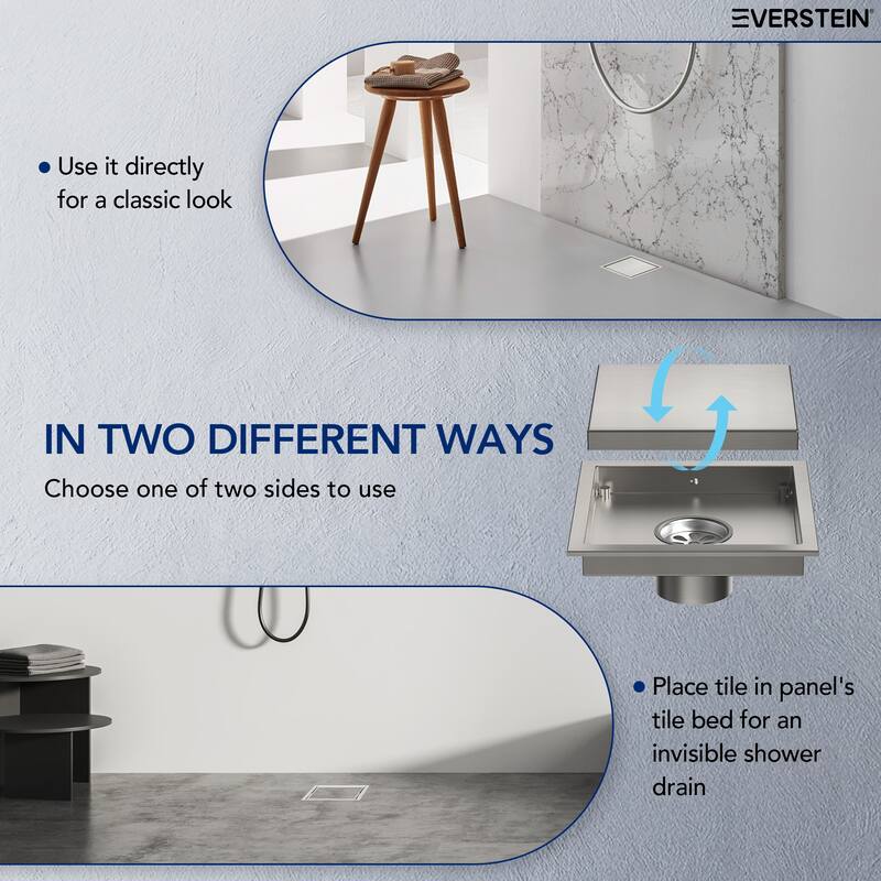 6"x6" Stainless Steel Square Shower Drain With Drain Cover