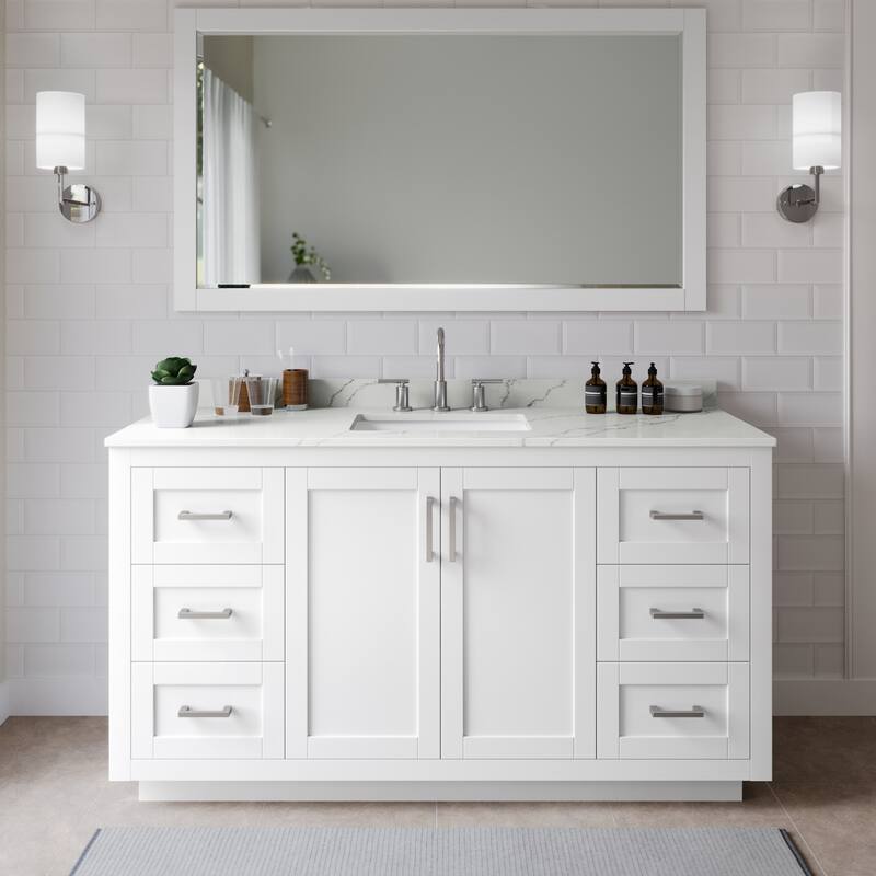 Wyndham Collection WCF292966S-QTZ-US3MXX Miranda 66" Free Standing - White / Giotto Quartz Top / Brushed Nickel