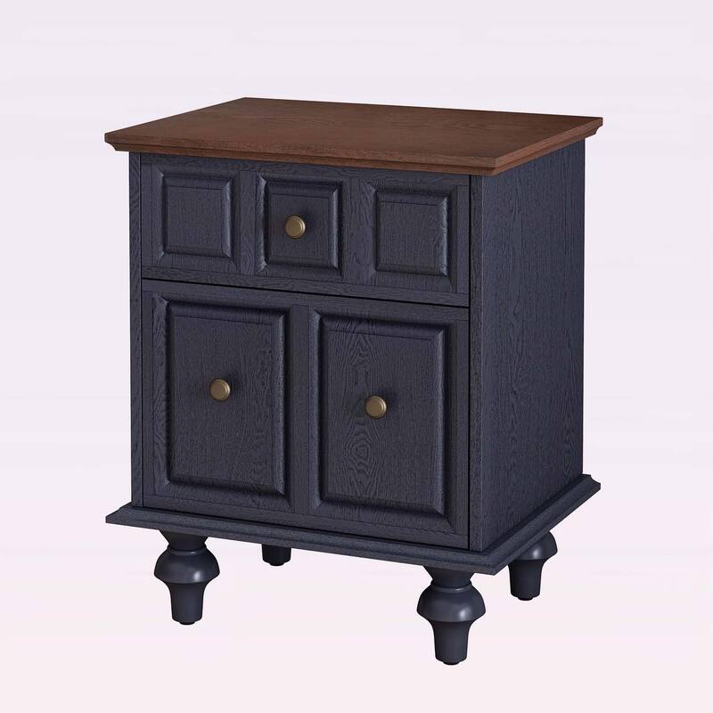 Vintage Nightstand with 2 Drawers and Roman Column Legs