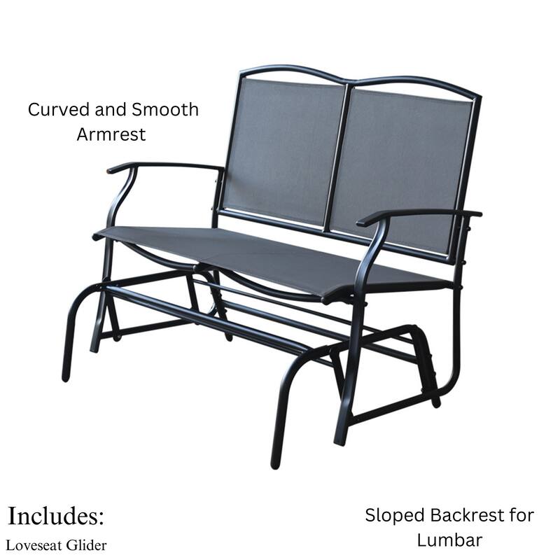 Kaycey 2-Person Black Metal Outdoor Loveseat Glider with Mix Grey Sling - N/A