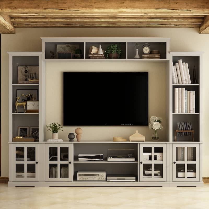 Large Modern Wood Entrainment Centers in White TV Stand Wall Cabinet