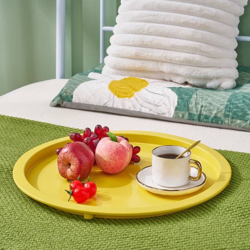 VECELO Small Round Side Table with Removable Tray & Fabric Storage Bin Easy 5-Min Assembly for Living Room Bedroom