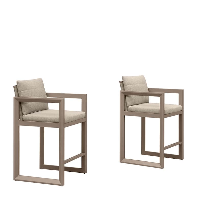 PURPLE LEAF Caesar Outdoor Bar Stools Set of 2 Modern Aluminum Barstools - BeigeCounterHeight