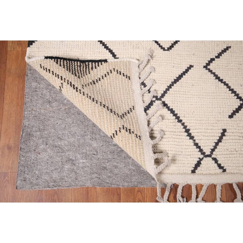 Trellis Ivory Moroccan Area Rug Handmade Geometric Wool Carpet - 5'11"x 9'8"