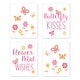 preview thumbnail 1 of 2, Butterfly Collection Wall Decor Art Prints (Set of 4) - Pink and Orange Floral Flower Garden Kisses and Wishes