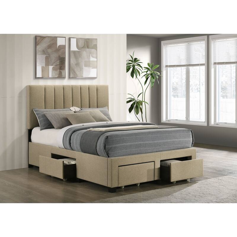 Wheatland 4-drawer Upholstered Storage Bed Light Brown