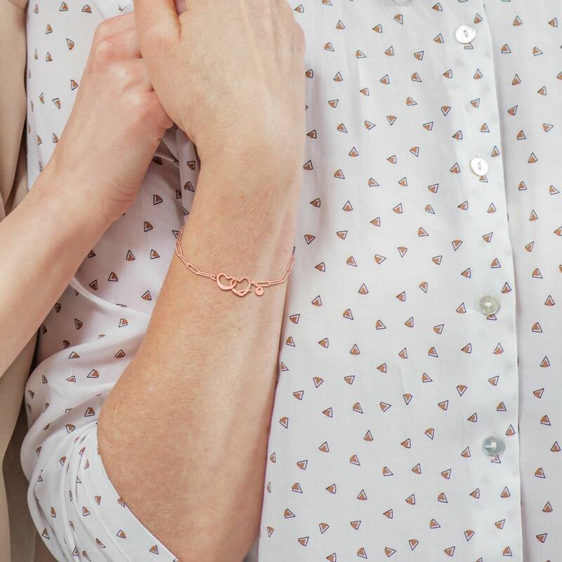 Miadora Paper Clip Link Bracelet with double heart clasp in Rose Sterling Silver