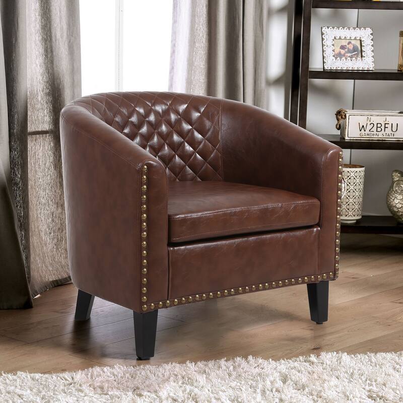 Accent Barrel Chair Living Room PU Leather Chair Home Furniture Sofa