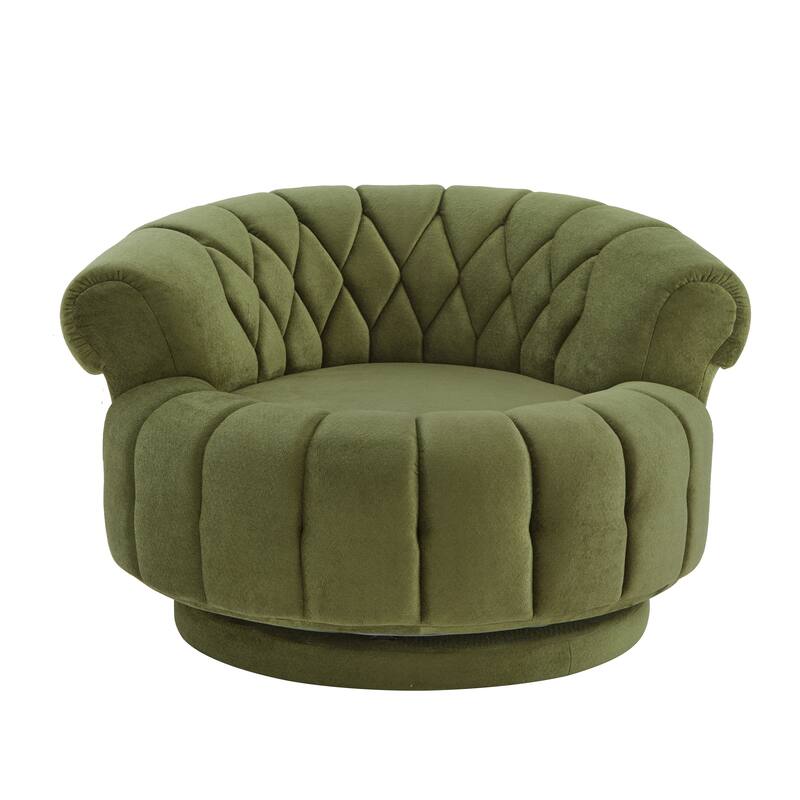 Roomfitters 46 Inch Oversized Round Barrel Swivel Accent Chair with Channel Tufting, Chenille