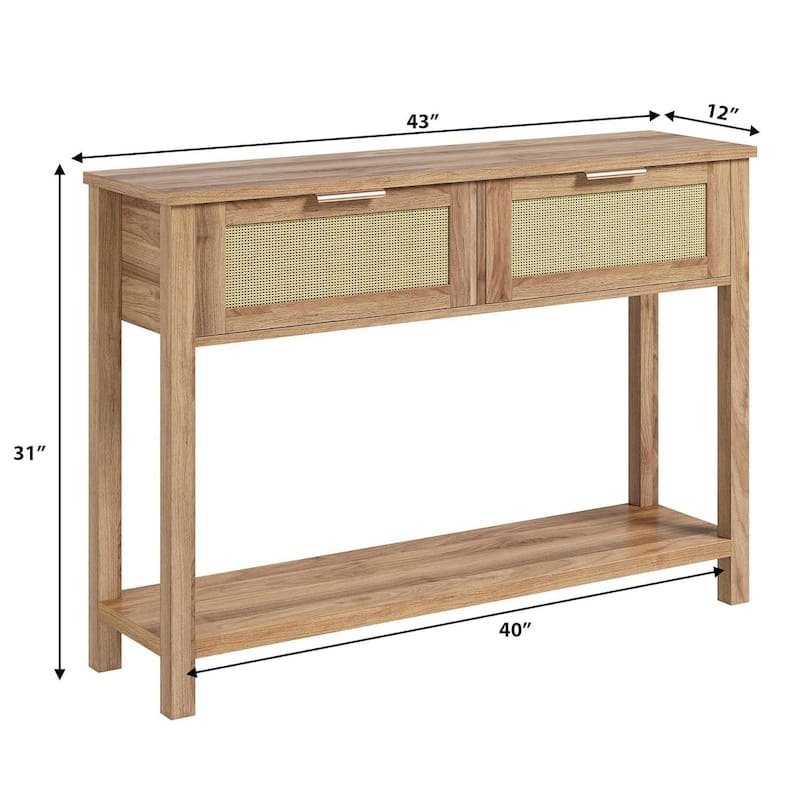 Entryway Table, Console Table with 2 Rattan Drawers