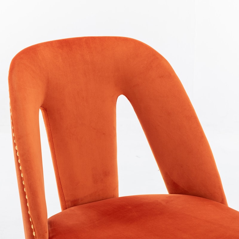 Velvet Upholstered Dining Chairs Set of 2, Thickened Fabric Kitchen Chairs, Leisure Chairs with Nailheads & Metal Legs