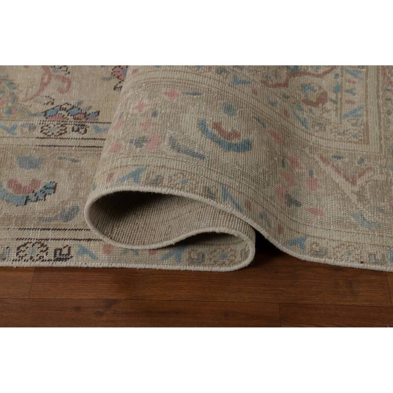 Tabriz Persian Area Rug Beige Oriental Hand-Knotted Wool Carpet - 7'11"x 11'0"