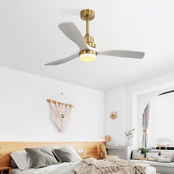 Indoor 52 Inch Ceiling Fan With Dimmable Led Light 6 Speed Remote Gold 3 Wood Blade Reversible DC Motor For Living Room - Bed Bath & Beyond - 40356982
