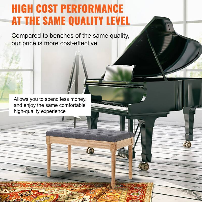 Upholstered Ottoman Bench with Tufted Cushion and Wood Legs - 31.5 x 15.75 x 18.89 inch