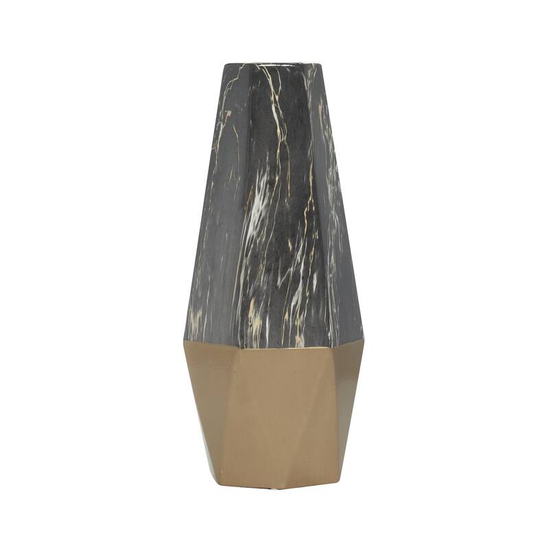 Ceramic Faux Marble Decorative Vase with Silver or Gold Base - Gray, Dark Gray or Gold - Roche River Decor