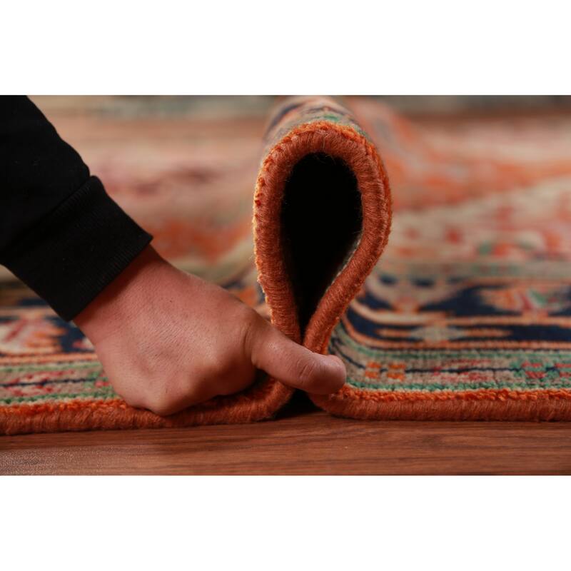 Orange Medallion Heriz Serapi Oriental Rug Hand-Knotted Wool Carpet - 8'1" x 9'11"