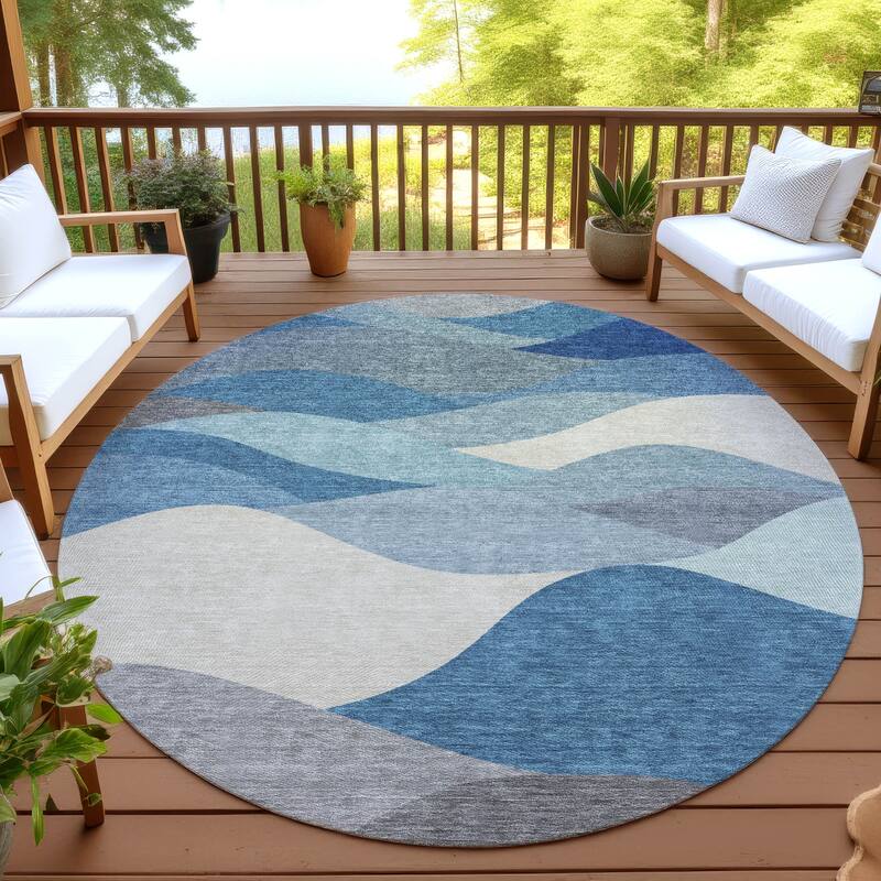 Machine Washable Indoor/ Outdoor Modern Horizon Chantille Rug - Blue - 8' x 8'