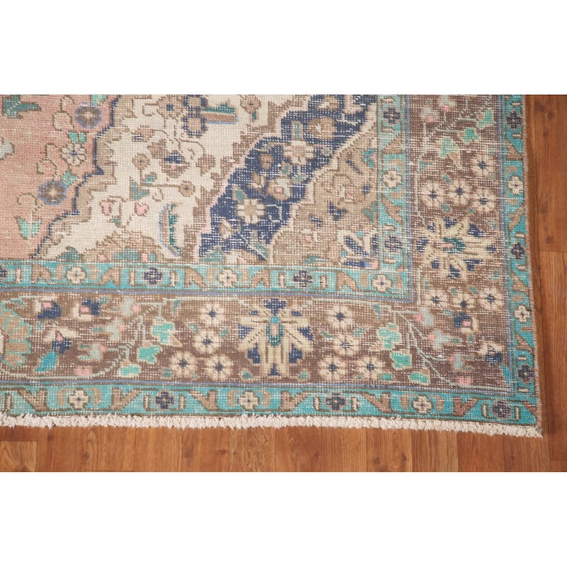 Hand Knotted Oriental 100% Wool Carpet Traditional Medallion Pink Tabriz Area Rug - 9' 8'' X 6' 8''