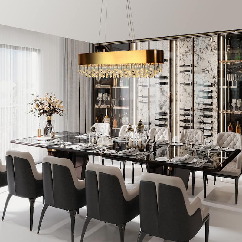 Modern Glam 10-Light Crystal Chandelier Gold Island Lights for Kitchen Island