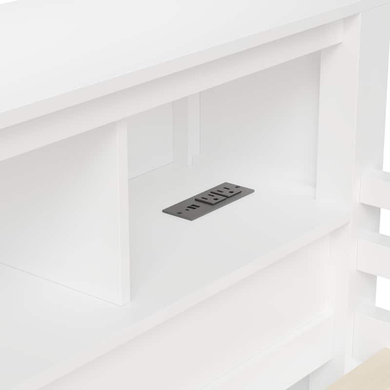 Heavy-Duty Loft Bed Queen Size Loft Frame with Wardrobe Desk USB