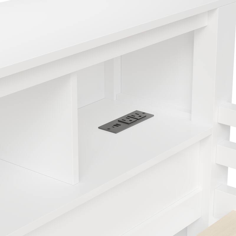 Roomfitters Queen Loft Bed with Wardrobe, Desk, Storage Headboard and USB