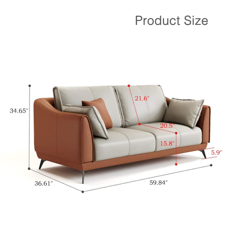 Modern Faux Leather 3-Seater Sofa with Black Legs - two seat