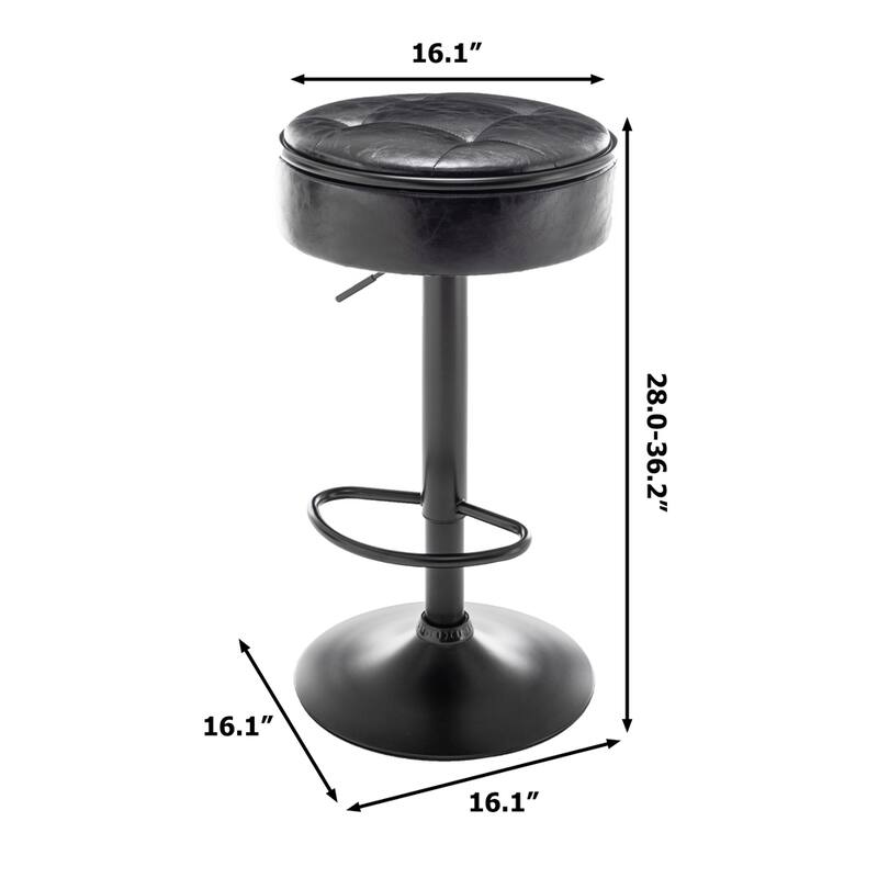 Round Storage Bar Stool Set of 2,Height Adjustable with Metal Frame