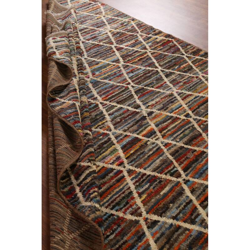 Hand Knotted Oriental 100% Wool Carpet Tribal Trellis Multi-Colored Moroccan Area Rug - 9' 10'' X 6' 5''