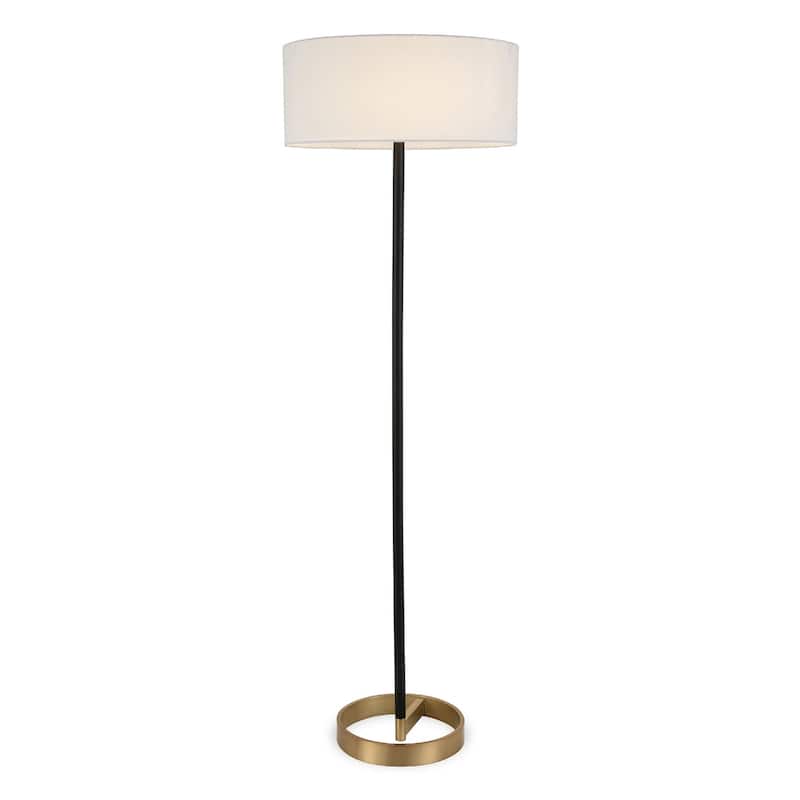 Black and White Metal Floor Lamp with Fabric Drum Shade Frosted Glass, Rotary Switch - 20” x 20” x 62” (D x W x H)