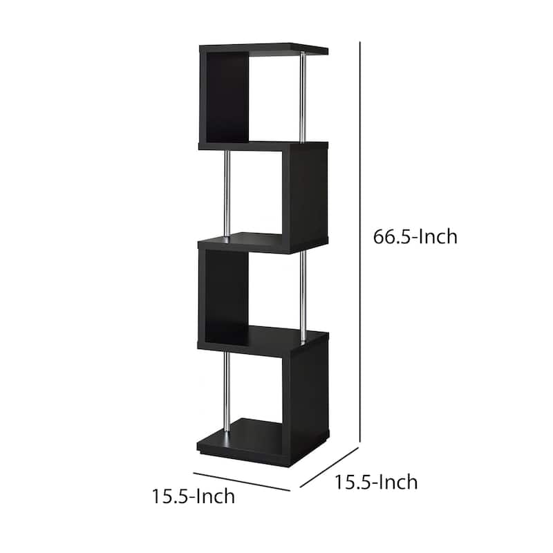 Well-made Four Tier Wood And Metal Bookcase, Black - 66.5 H x 15.5 W x 15.5 L Inches