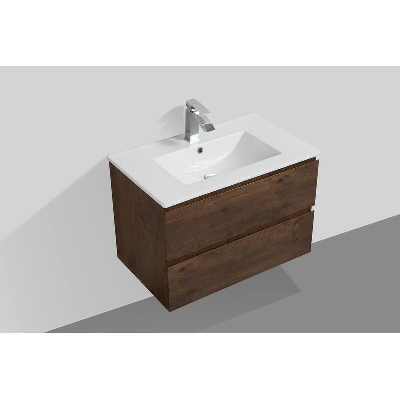 ABRUZZO 30" Floating Single Bathroom Vanity Wall-Mounted with Integrated Resin Top Basin 2 Soft Close Drawers Full Assembly