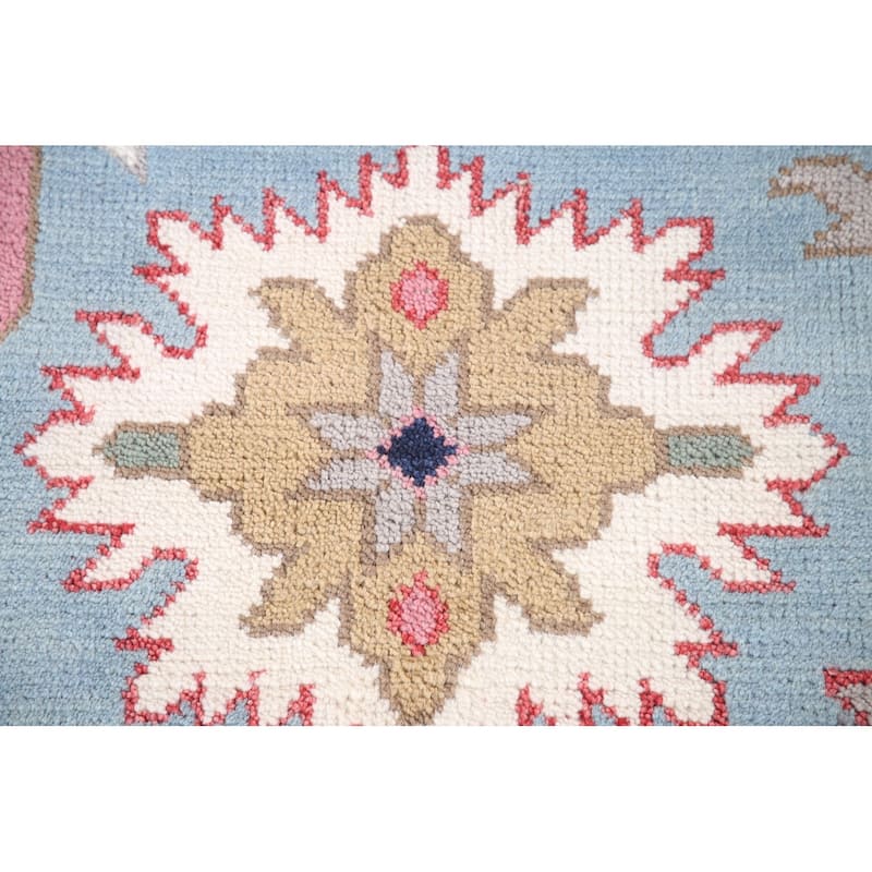 Light Blue Oushak Area Rug Hand-Knotted Oriental Wool Carpet - 8'3"x 9'10"