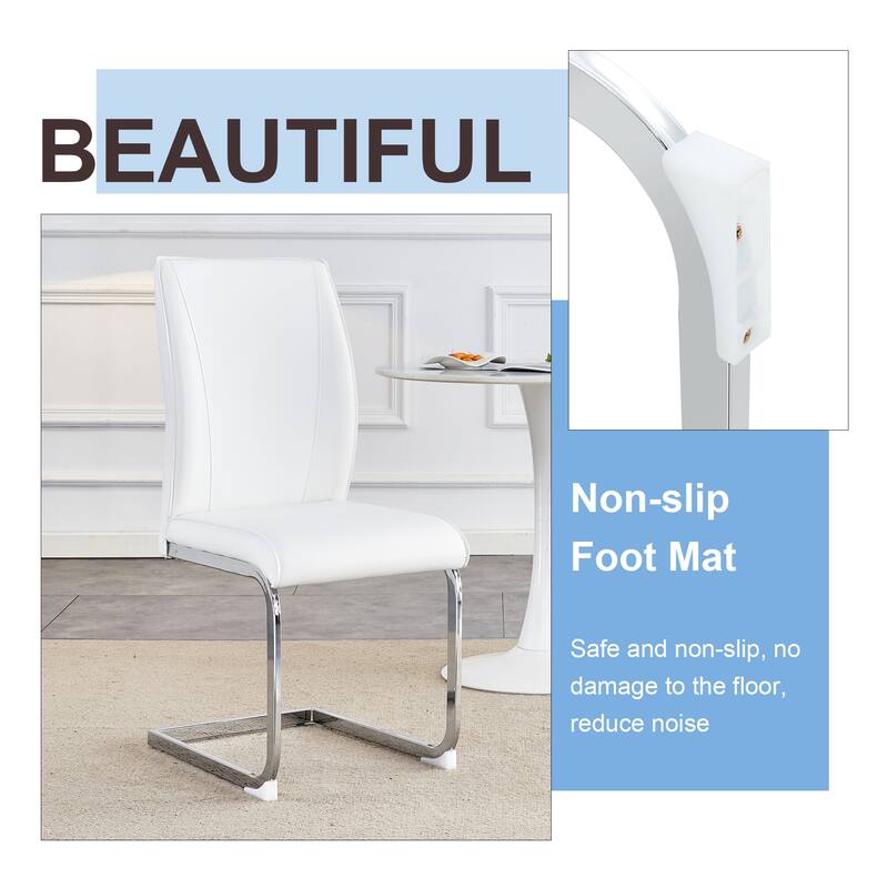 8 Piece PU High Elastic Dining Chair With High Backrest, Cushion, Silver Metal Legs For Dining Room Kitchen Living Room Bedroom