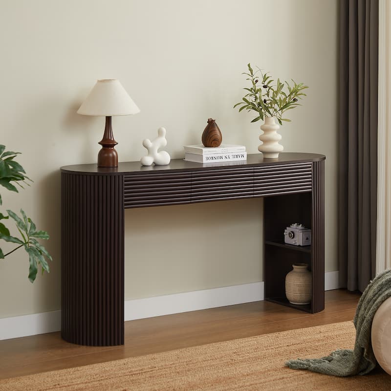 Christopher Knight Home - Maravelle Wooden 3 Drawers Console Table with Round Slat Texture and Storage