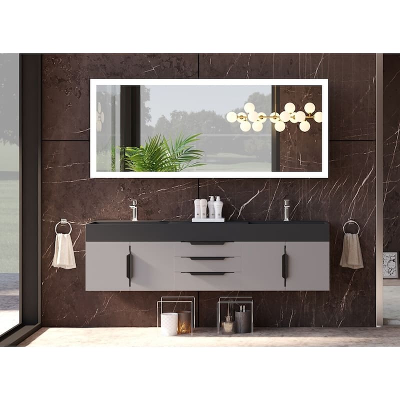 Amazon 72" Wall Mounted Bathroom Vanity Set w/ Black Top