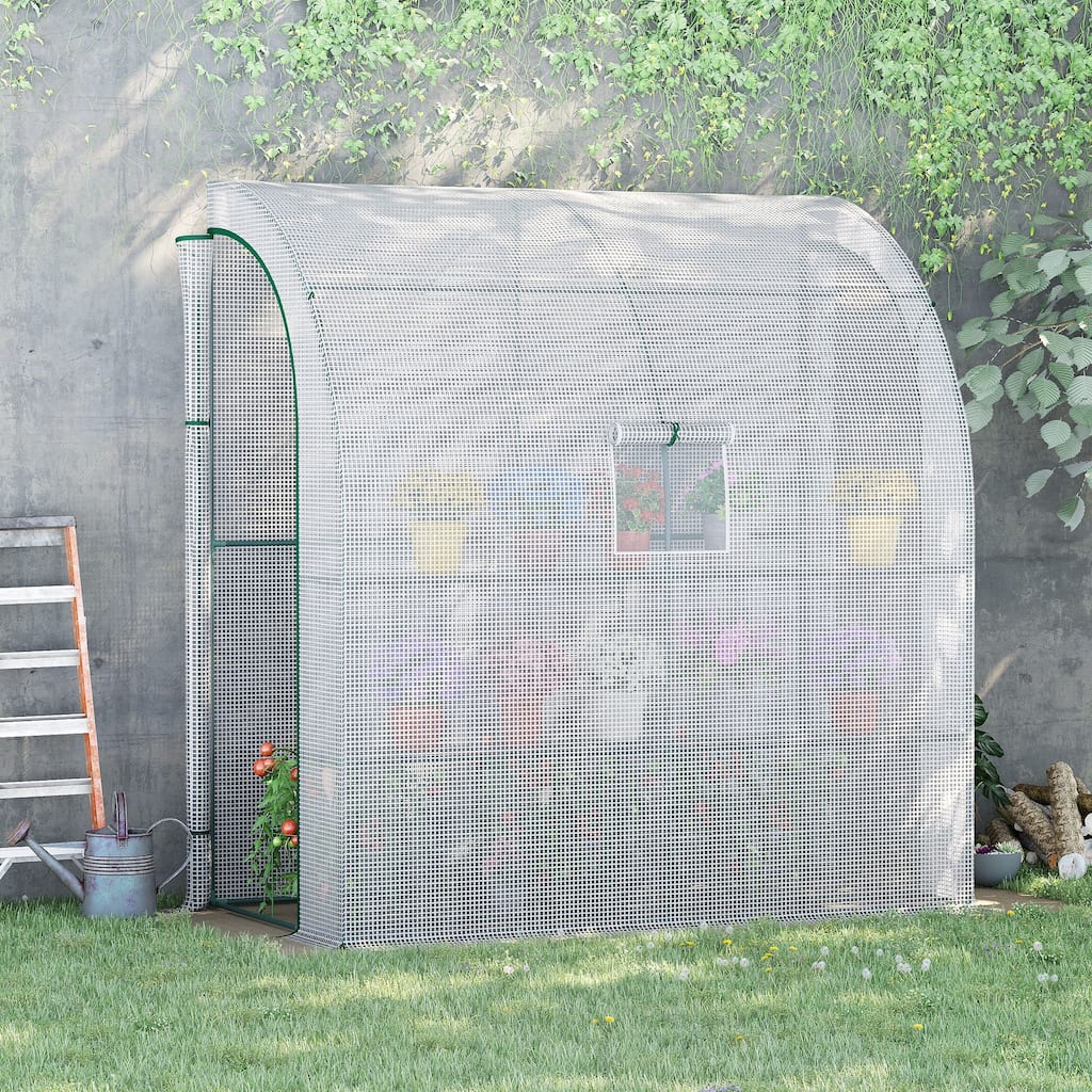 Outsunny 7' x 3' x 7' Outdoor Walk-In Greenhouse, Plant Nursery with Roll-up Windows, PE Cover, and 3 Wire Shelves