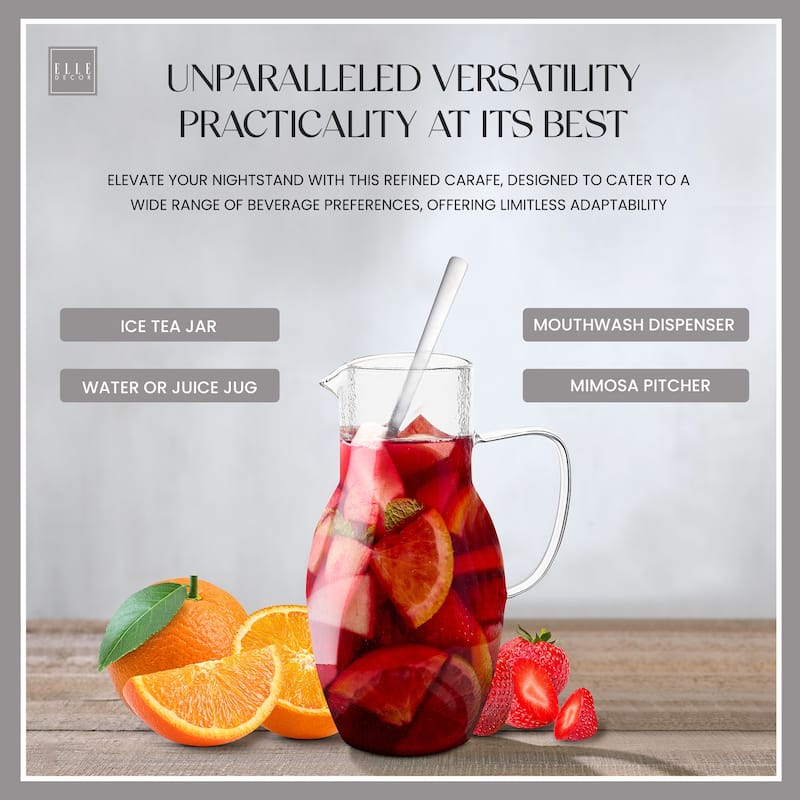 Elle Decor Bedside Pitcher Set Carafe with Cup - 44 Ounce