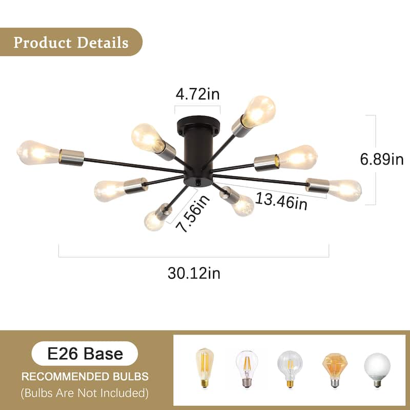 8-Light Modern Semi Flush Mount Lights for Kitchen Study Living Room