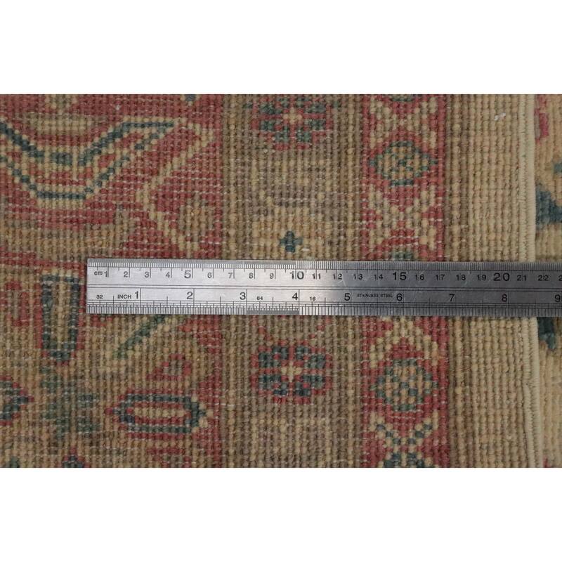 Hand Knotted Oriental 100% Wool Carpet Traditional Geometric Beige & Ivories Kazak Area Rug - 9' 6'' X 8' 3''