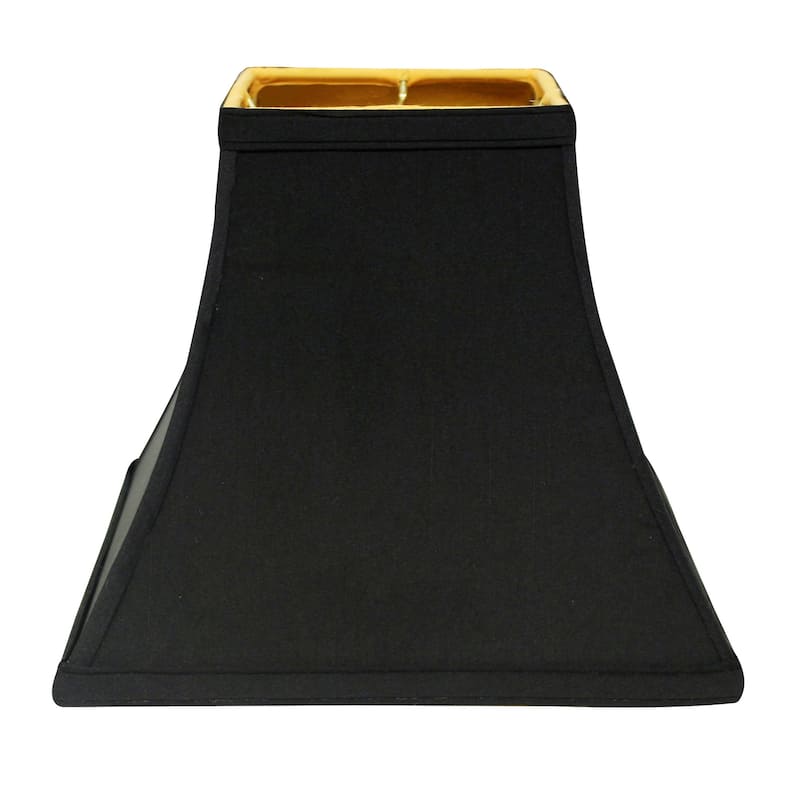 Square Bell Hardback Lampshade with Washer Fitter, Black Natural Fabric Lampshade with Gold Lining for Table Lamps - Black