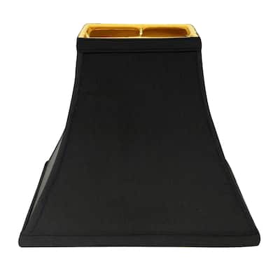 Square Bell Hardback Lampshade with Washer Fitter, Black Natural Fabric Lampshade with Gold Lining for Table Lamps