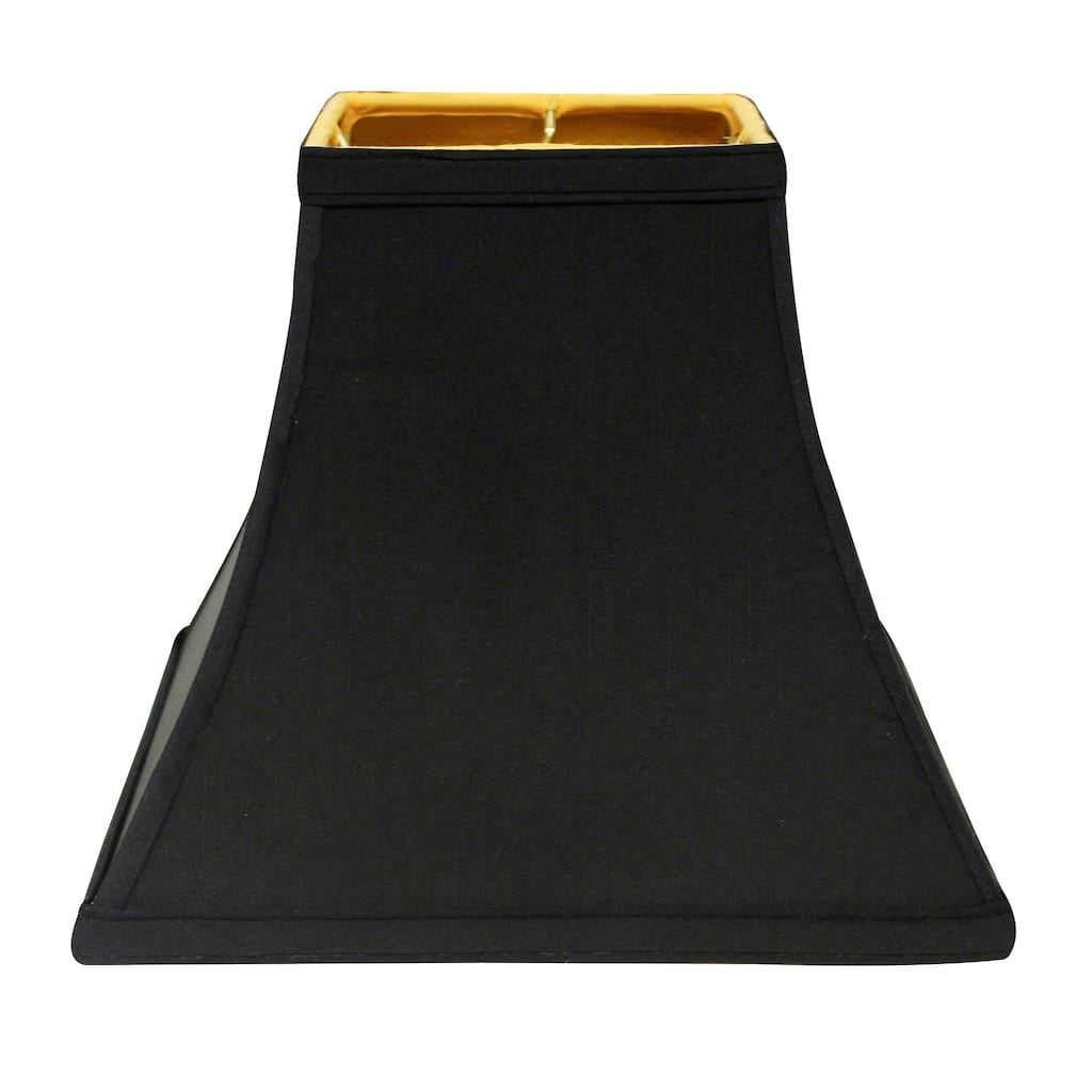 Square Bell Hardback Lampshade with Washer Fitter, Black Natural Fabric Lampshade with Gold Lining for Table Lamps
