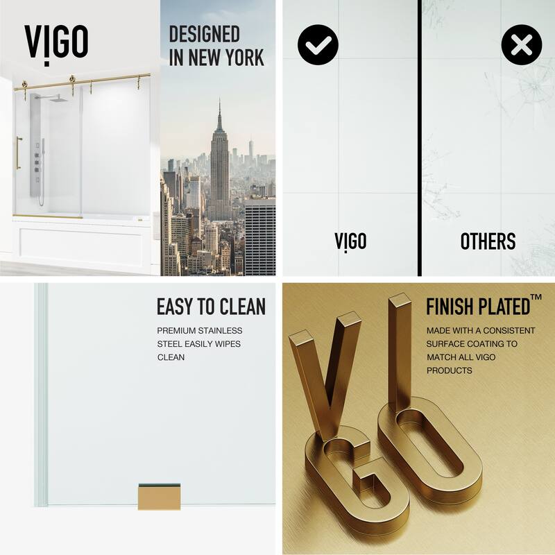 VIGO Hamilton 56" to 60" W x 68" H Frameless Sliding Tub Door