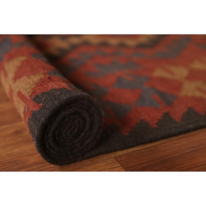 Geometric Tribal Kilim Oriental Area Rug Hand-woven Wool Carpet - 4'11" x 6'3"