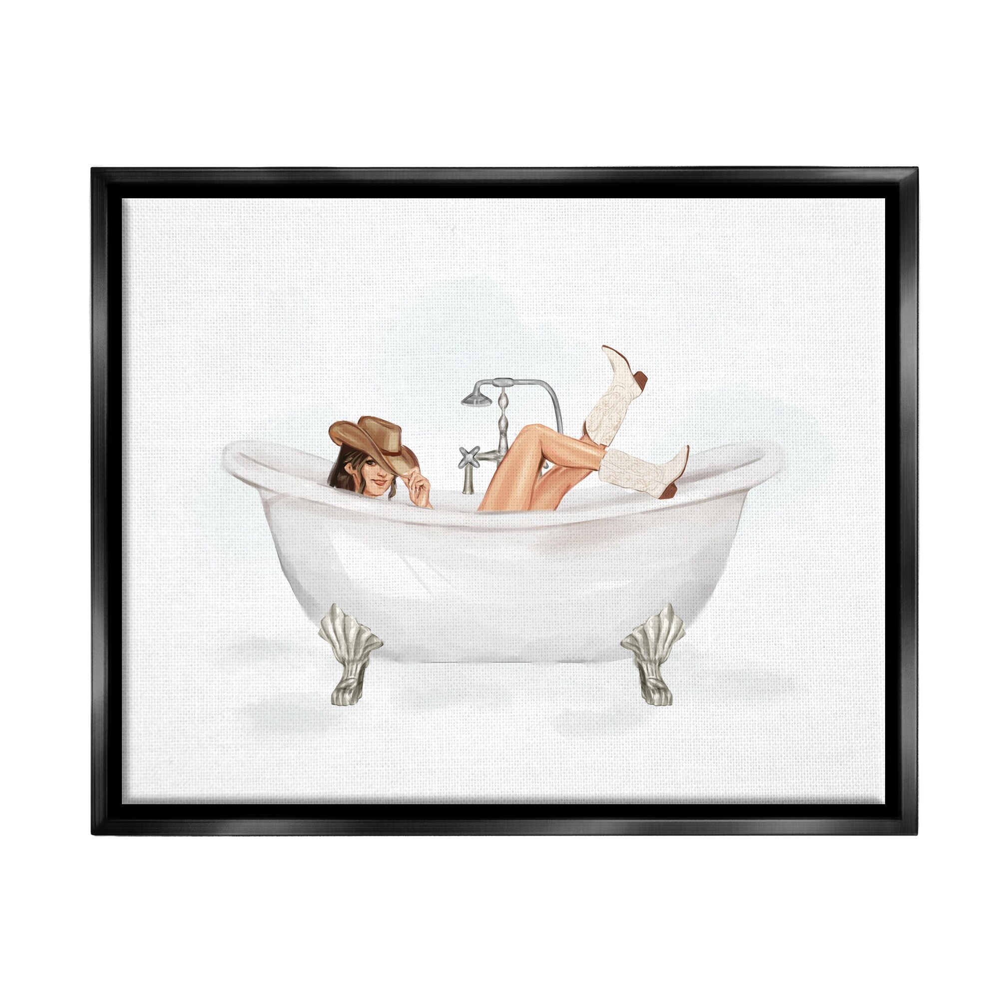 Stupell Cowgirl in Bathtub Framed Floater Canvas Wall Art Design by Ziwei Li